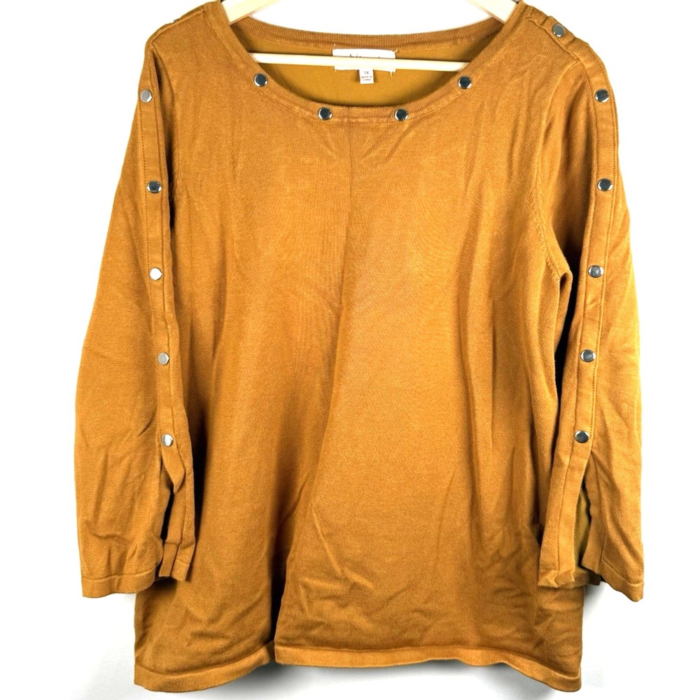 Philosophy Women Tunic Top Size 1X Snap Detail Fall Harvest Orange Lagen Peasant
